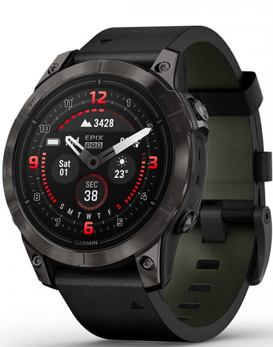 Garmin Garmin Epix Pro (Gen 2) Sapphire Edition 010-02803-30  010-02803-30 электронные мужские часы  циферблат, браслет кожаный — вид спереди